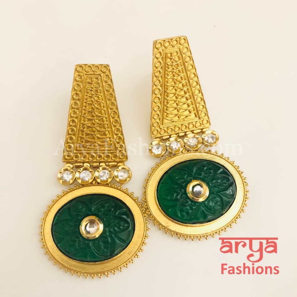 Sabia Kundan Earrings with Handcarved stone/ Amrapali Inspired
