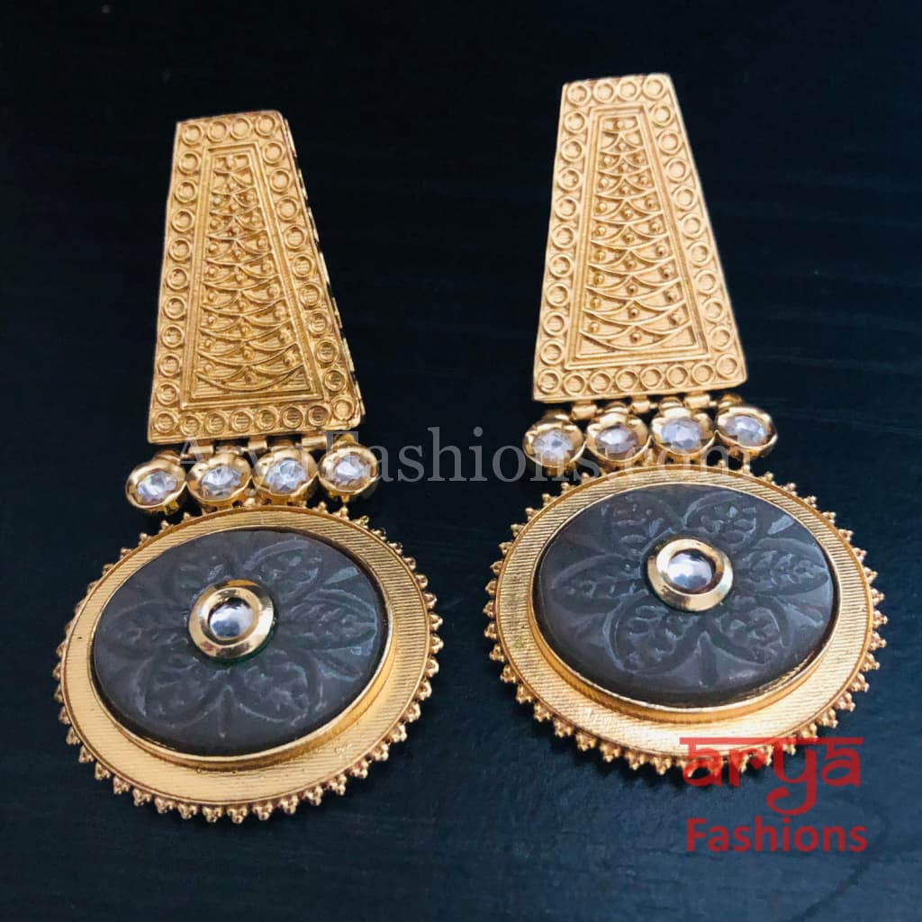 Sabia Kundan Earrings with Handcarved stone/ Amrapali Inspired