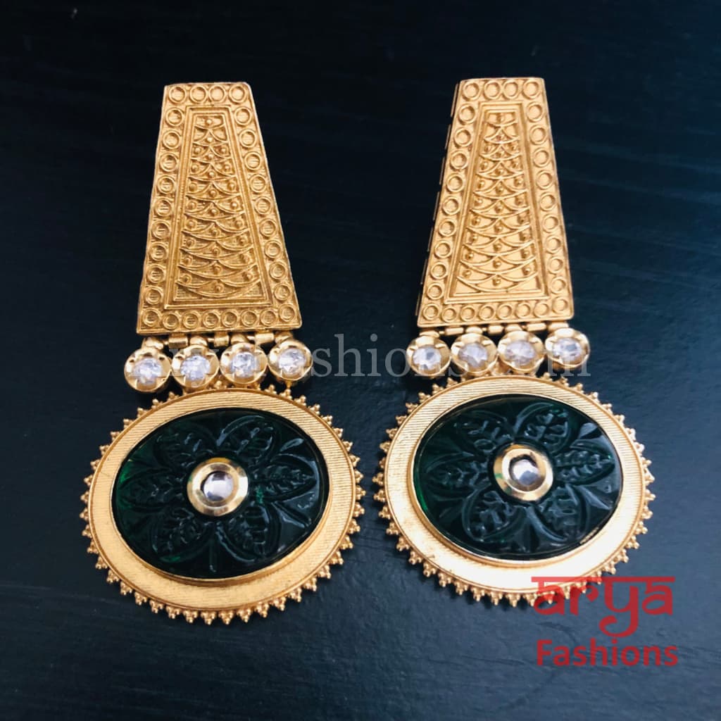 Sabia Kundan Earrings with Handcarved stone/ Amrapali Inspired