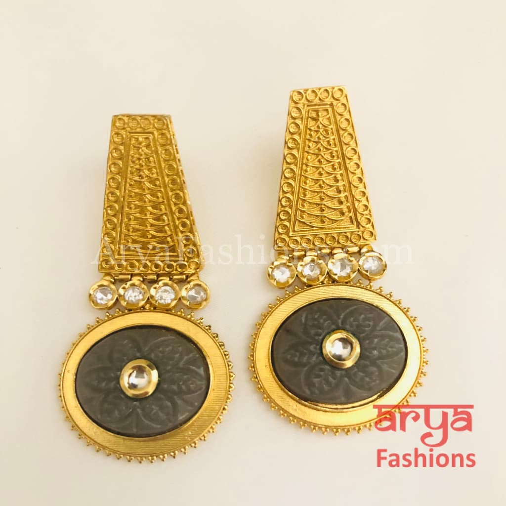 Sabia Kundan Earrings with Handcarved stone/ Amrapali Inspired