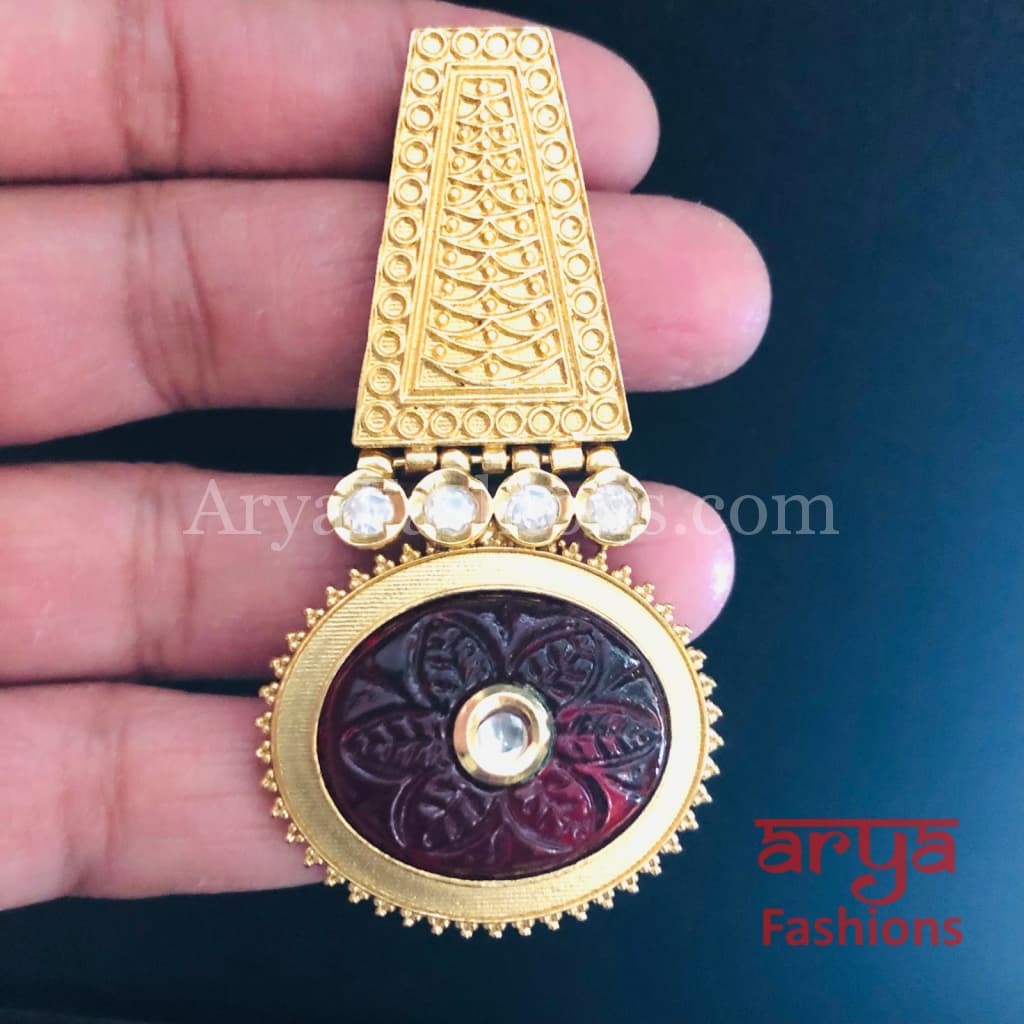 Sabia Kundan Earrings with Handcarved stone/ Amrapali Inspired