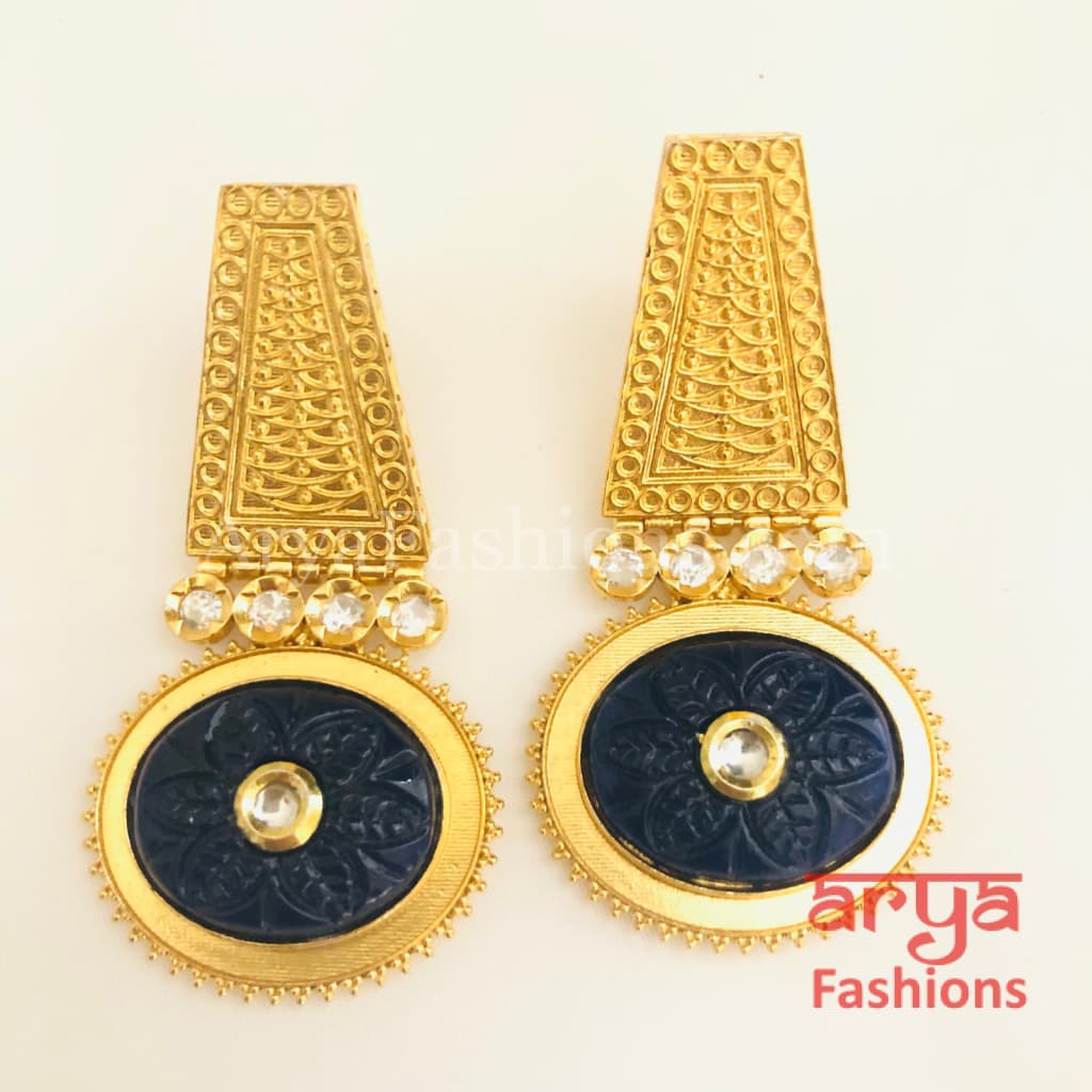 Sabia Kundan Earrings with Handcarved stone/ Amrapali Inspired