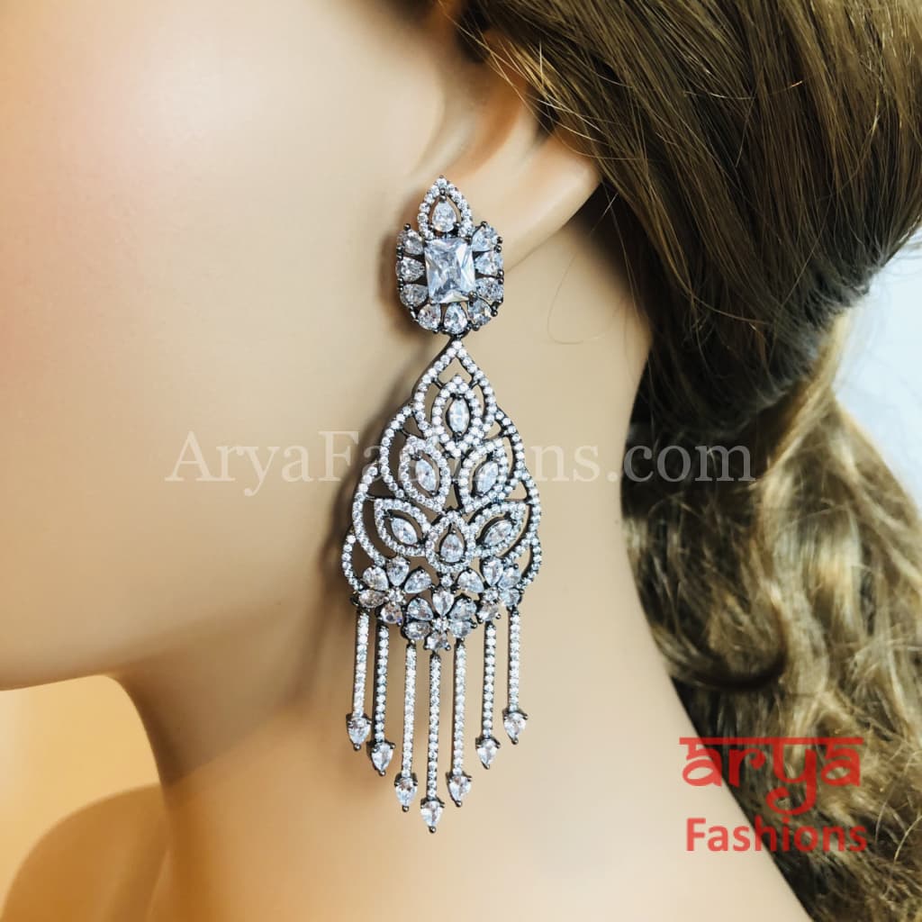 Sabia Victorian Long Black and Silver Cubic Zirconia earrings