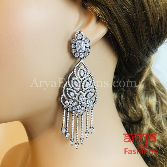 Sabia Victorian Long Black and Silver Cubic Zirconia earrings