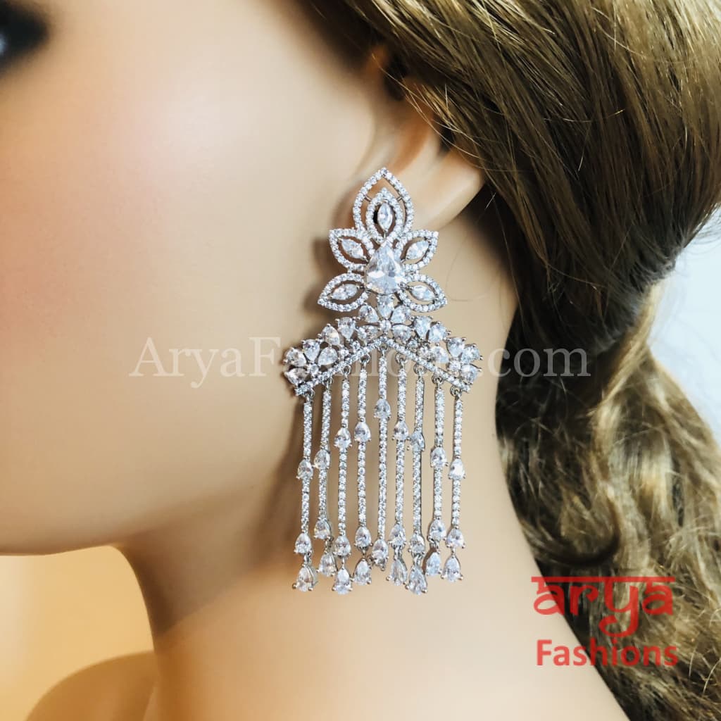 Sabia Victorian Long Silver Cubic Zirconia earrings