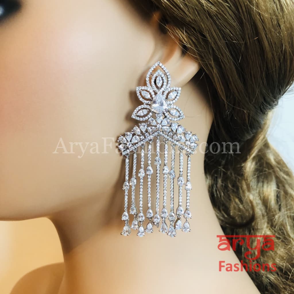 Sabia Victorian Long Silver Cubic Zirconia earrings
