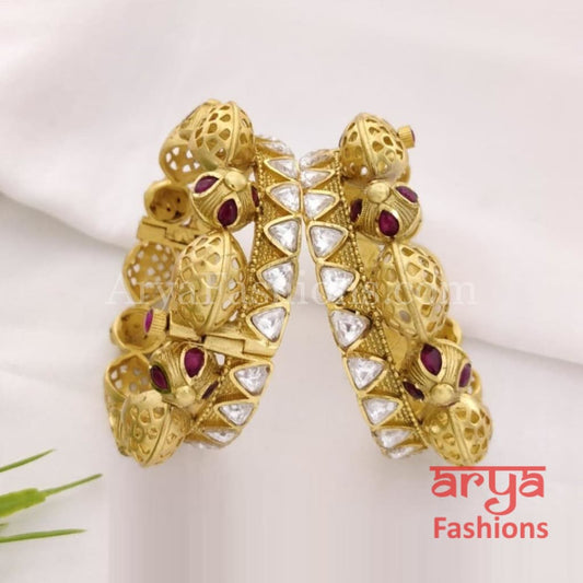 Sabiha Bridal Kundan Bracelet Set/Rajwadi Jadau Kada with Ruby/Emerald/Kundan 