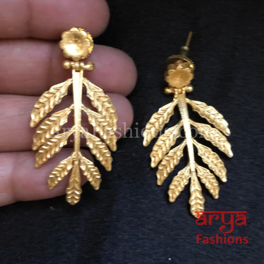 Saboor Matte Gold Ethnic Handcarved Earrings