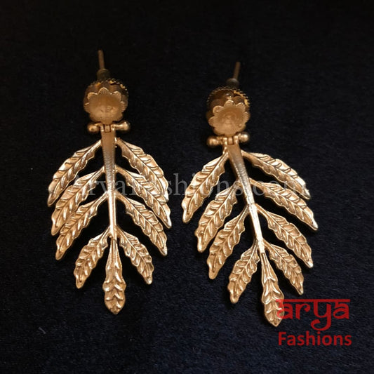 Saboor Matte Gold Ethnic Handcarved Earrings