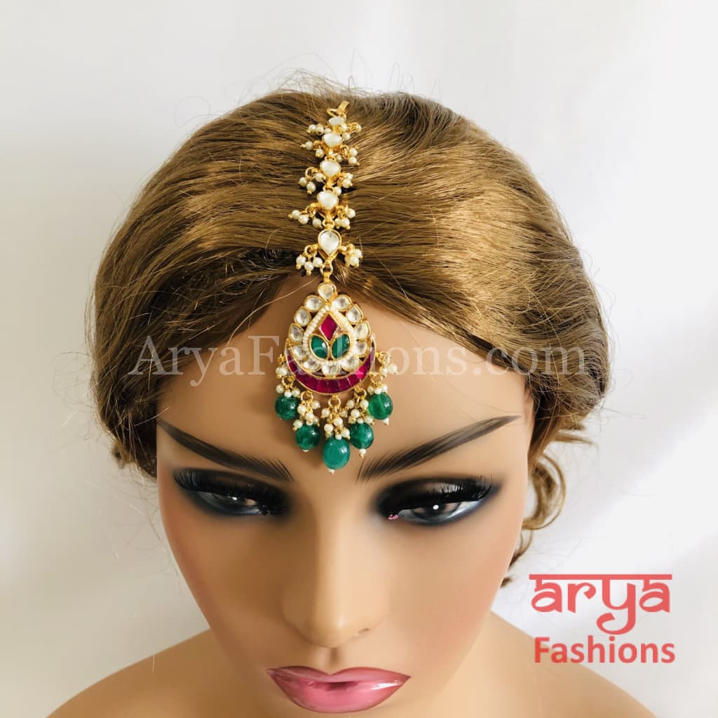 Sabyasachi Kundan Maang Tikka/ MangTika/ Tika Emerald Ruby headpiece