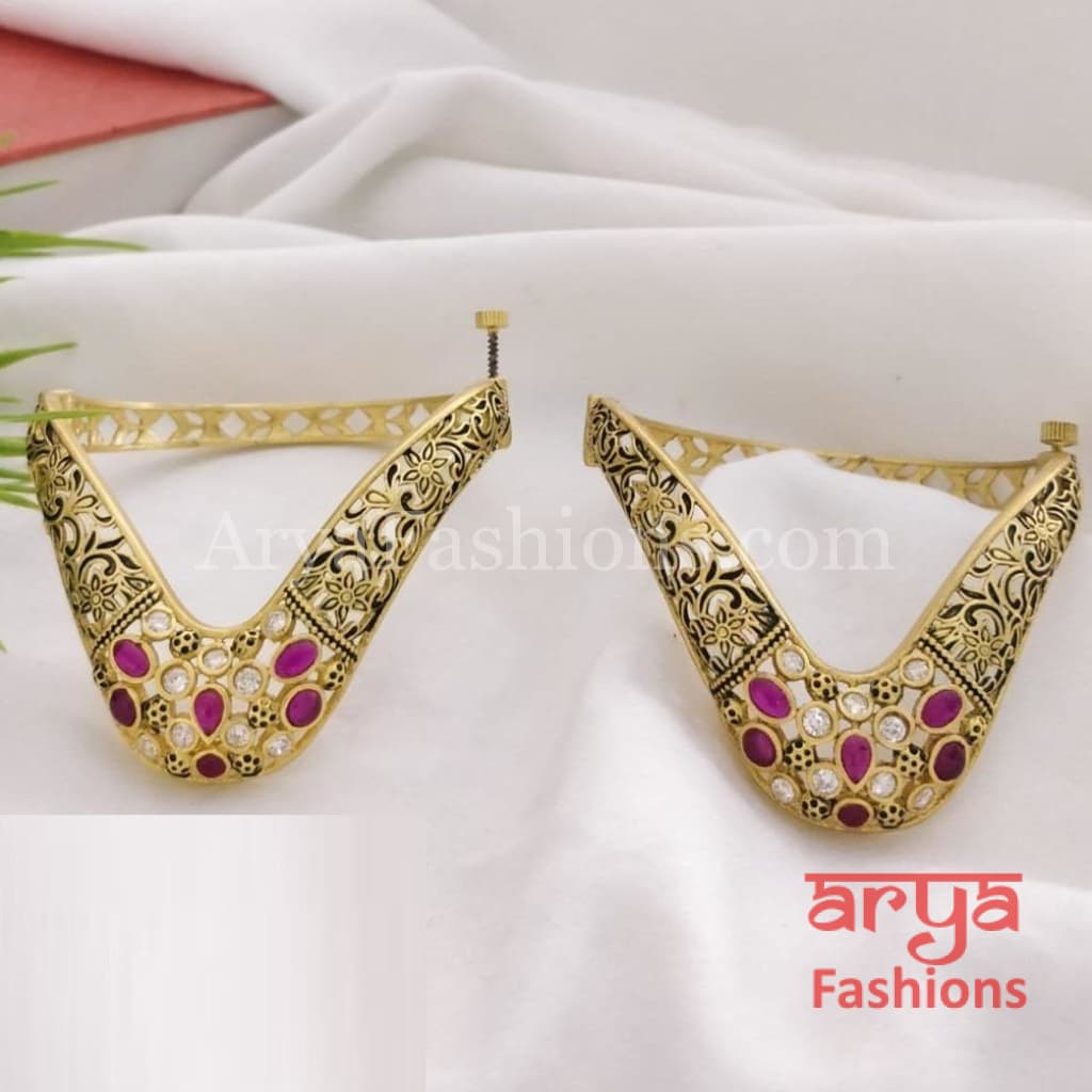 Sahi Meenakari Bridal Kundan Bracelet Set/Rajwadi Jadau Kada with 
