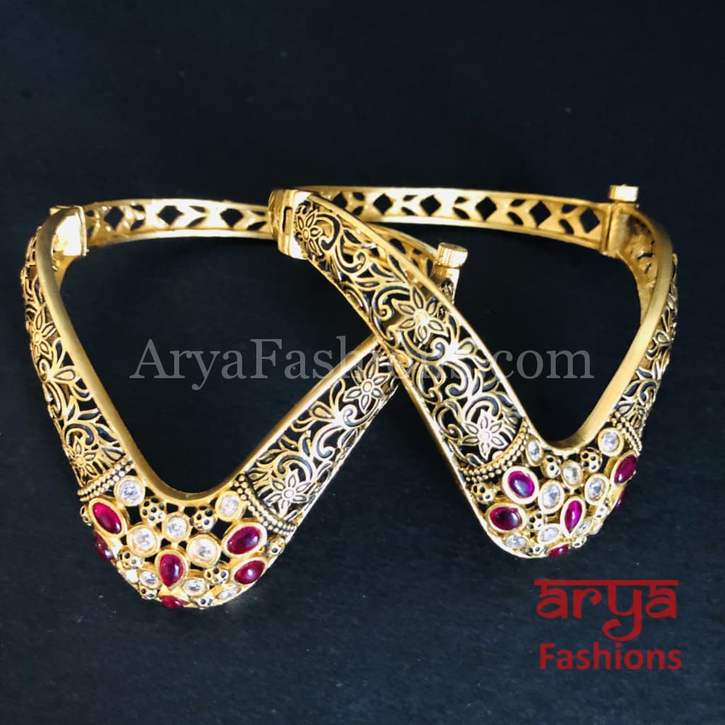 Sahi Meenakari Bridal Kundan Bracelet Set/Rajwadi Jadau Kada with 