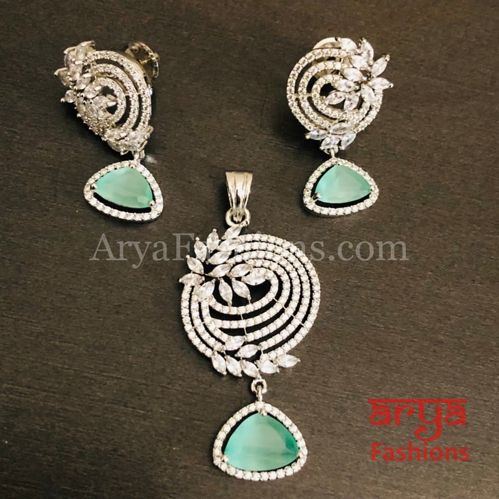 Sahi Rose Gold Cubic Zirconia Ethnic Pendant with Stud Earrings