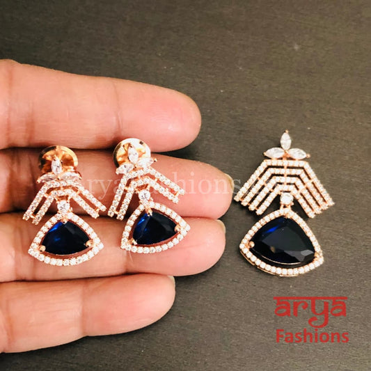 Sahi Rose Gold Cubic Zirconia Ethnic Pendant with Stud Earrings