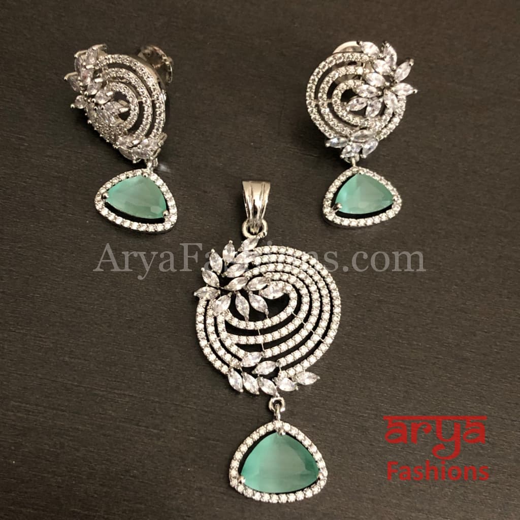 Sahi Rose Gold Cubic Zirconia Ethnic Pendant with Stud Earrings