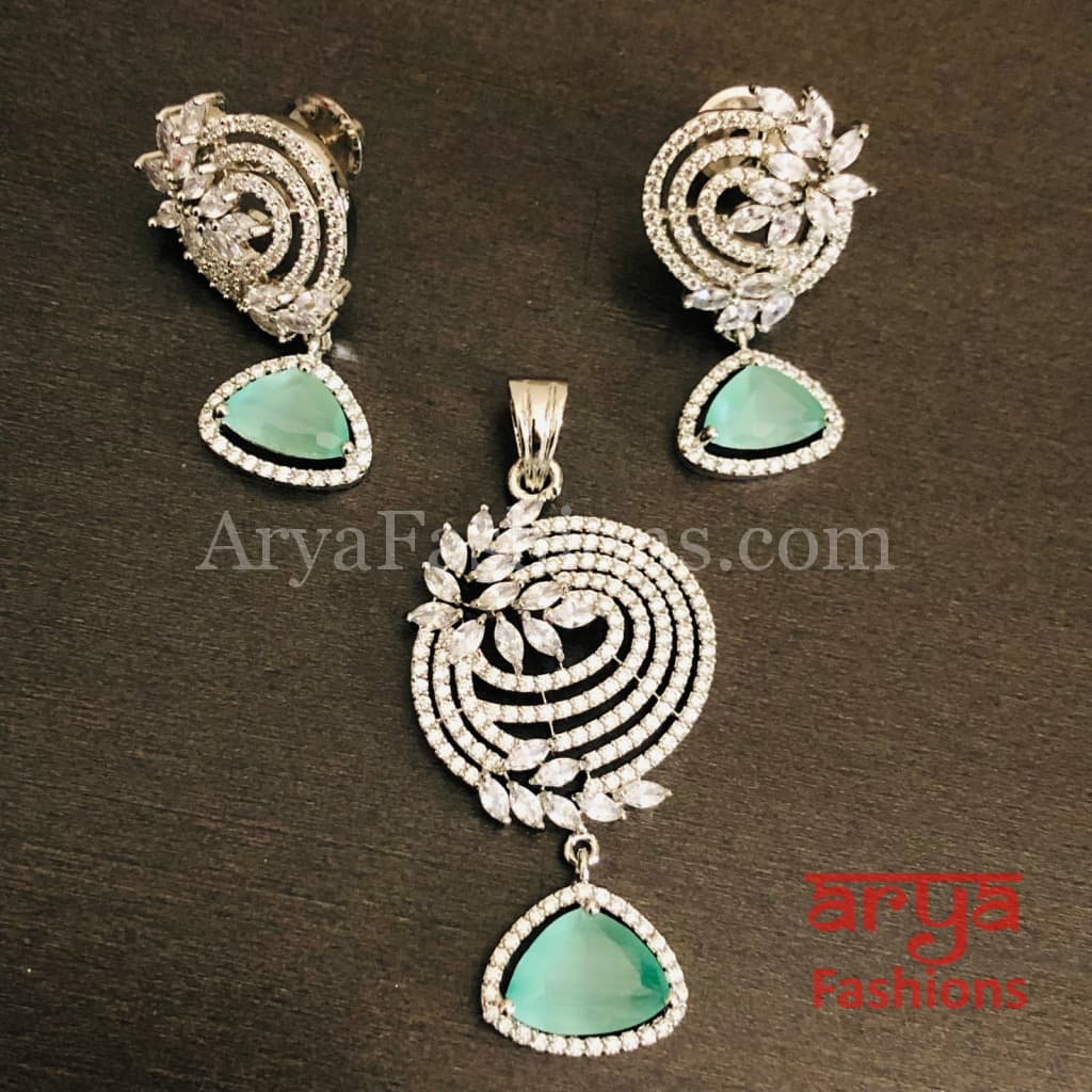 Sahi Rose Gold Cubic Zirconia Ethnic Pendant with Stud Earrings