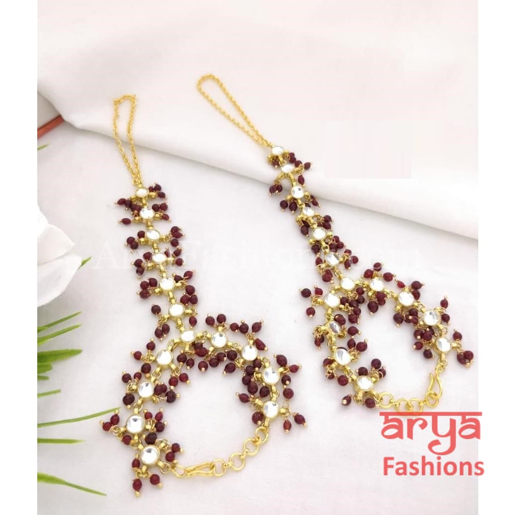 Sahira Pacchi Kundan Hathphool Pair with colored beads
