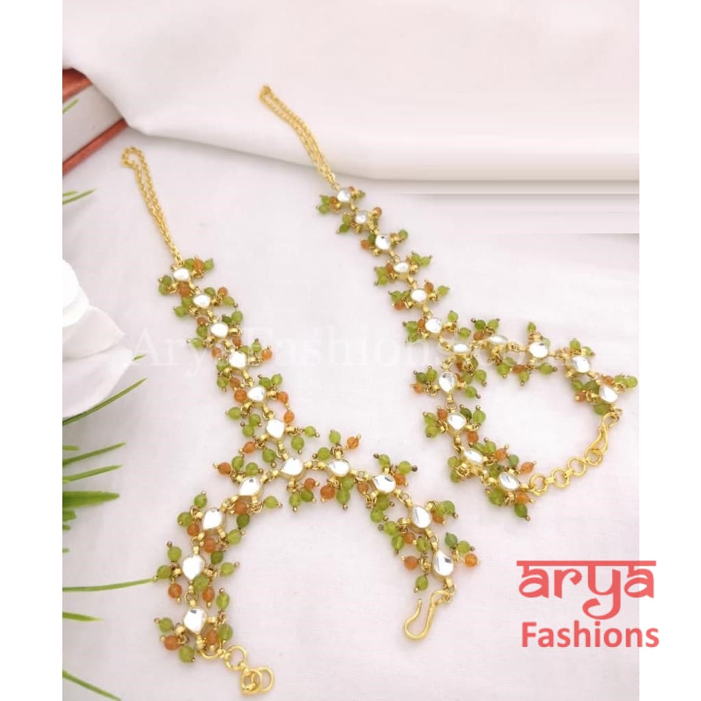 Sahira Pacchi Kundan Hathphool Pair with colored beads