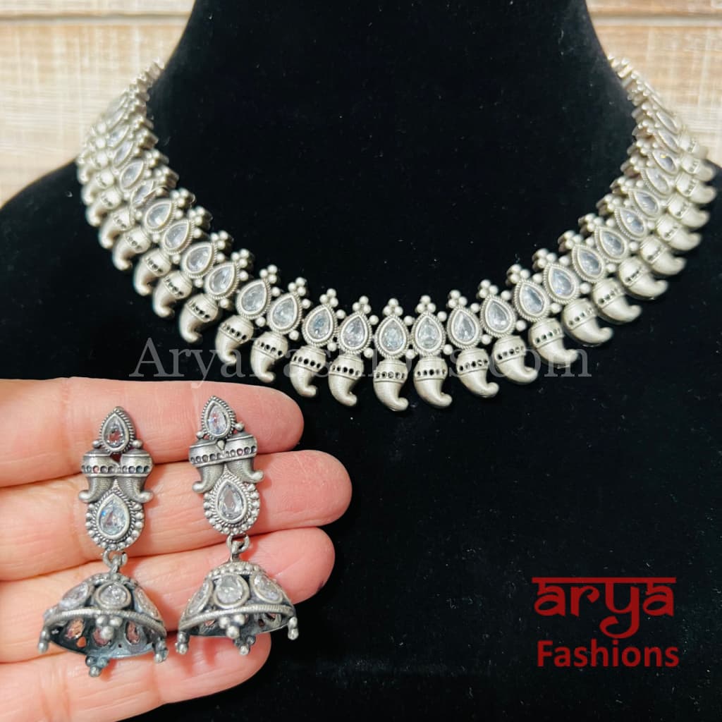 Saiba Oxidized Silver Gemstone Necklace