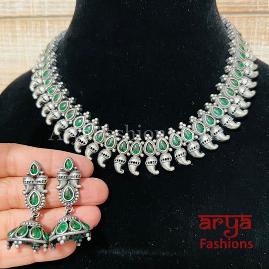 Saiba Oxidized Silver Gemstone Necklace