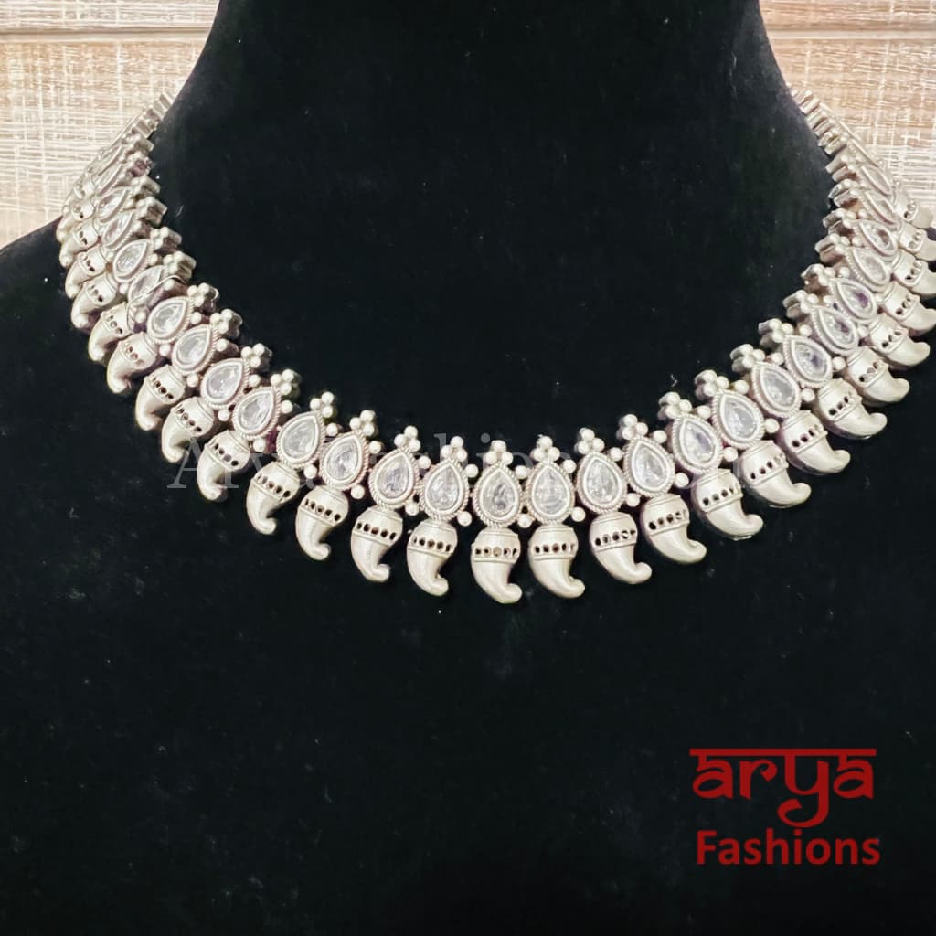Saiba Oxidized Silver Gemstone Necklace