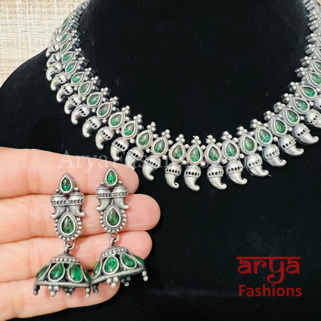 Saiba Oxidized Silver Gemstone Necklace