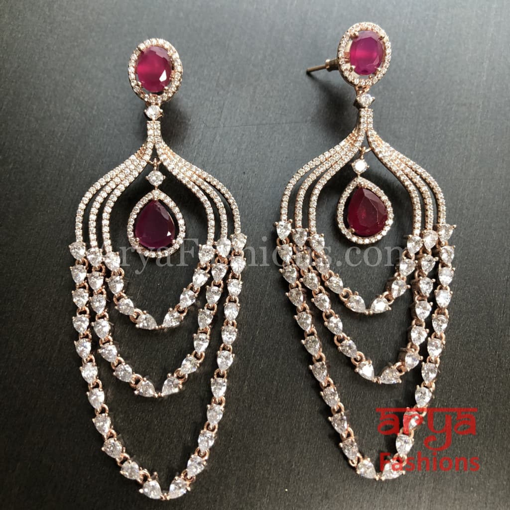 Saira Rose Gold Two Line Ruby/Champagne Cubic Zirconia Earrings