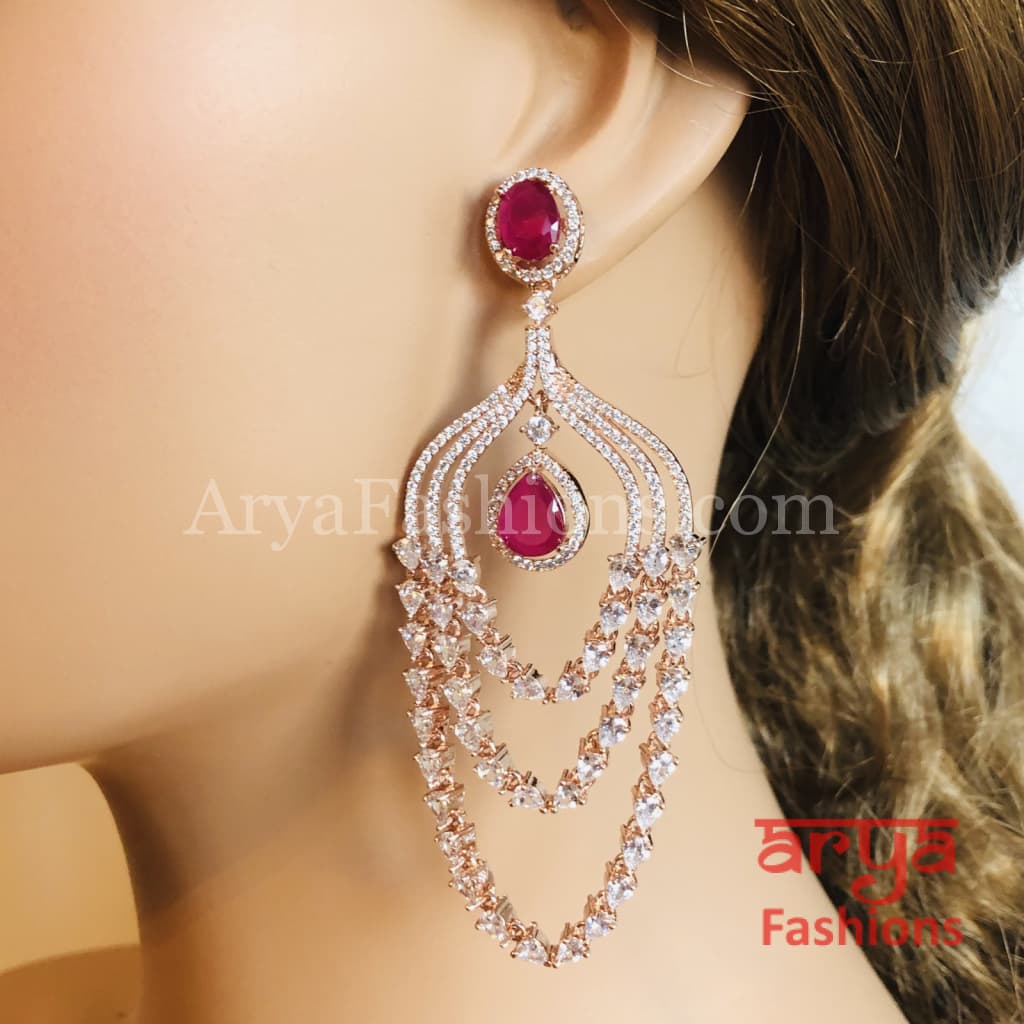 Saira Rose Gold Two Line Ruby/Champagne Cubic Zirconia Earrings