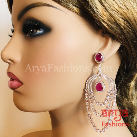 Saira Rose Gold Two Line Ruby/Champagne Cubic Zirconia Earrings