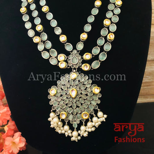 Sajal Kundan Designer Necklace with Mint Green Stones