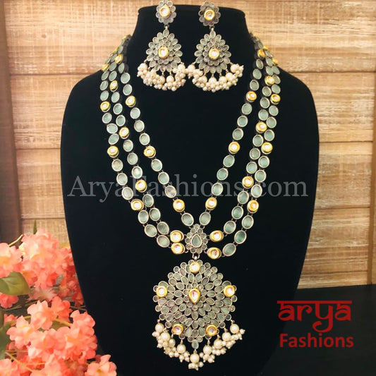 Sajal Kundan Designer Necklace with Mint Green Stones