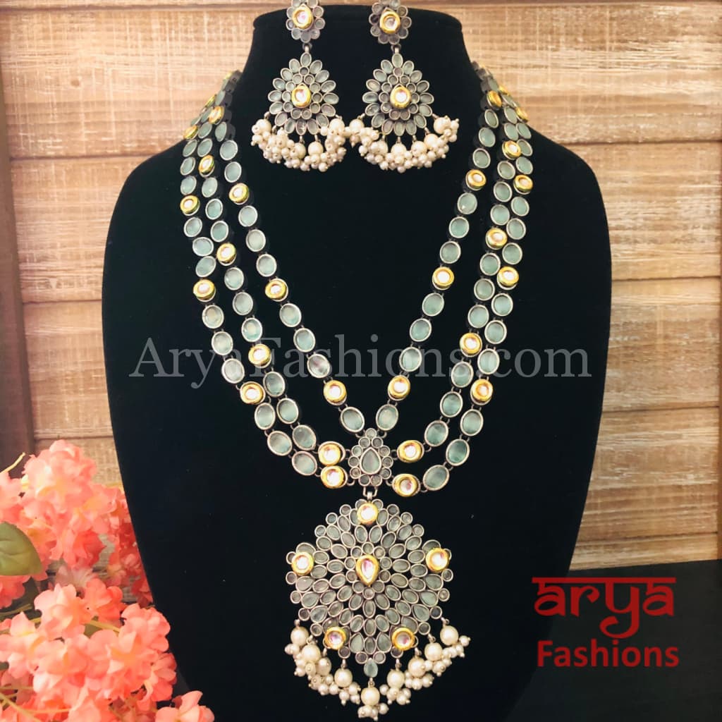 Sajal Kundan Designer Necklace with Mint Green Stones