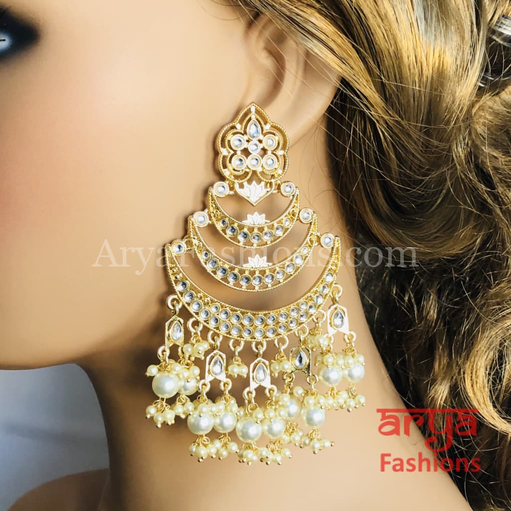 Sakhi Golden Kundan Chandbali/Long Chandbali Earrings