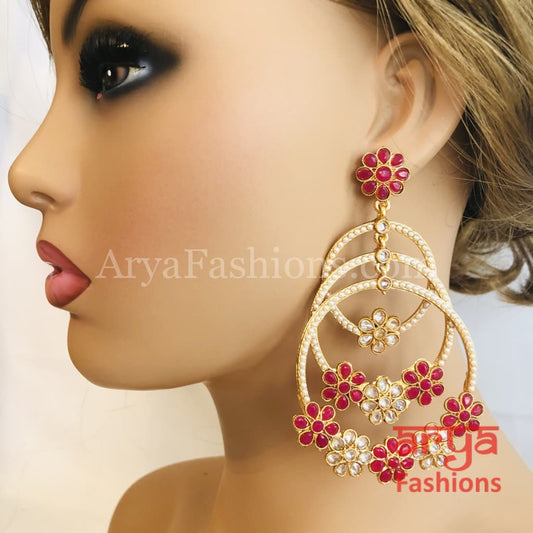 Sakhi Long Polki Kundan Golden Pink Stone Chandbali