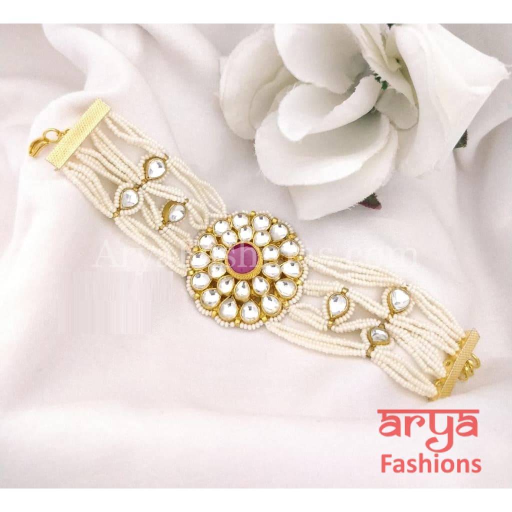 Sakshi Bridal Kundan Jadau Bracelet with Pearls