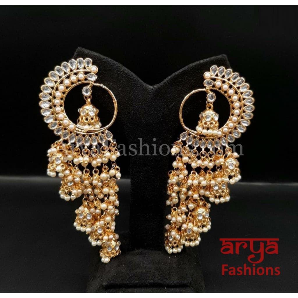 Sakshi Golden Kundan Chandbali Jhumka Earrings
