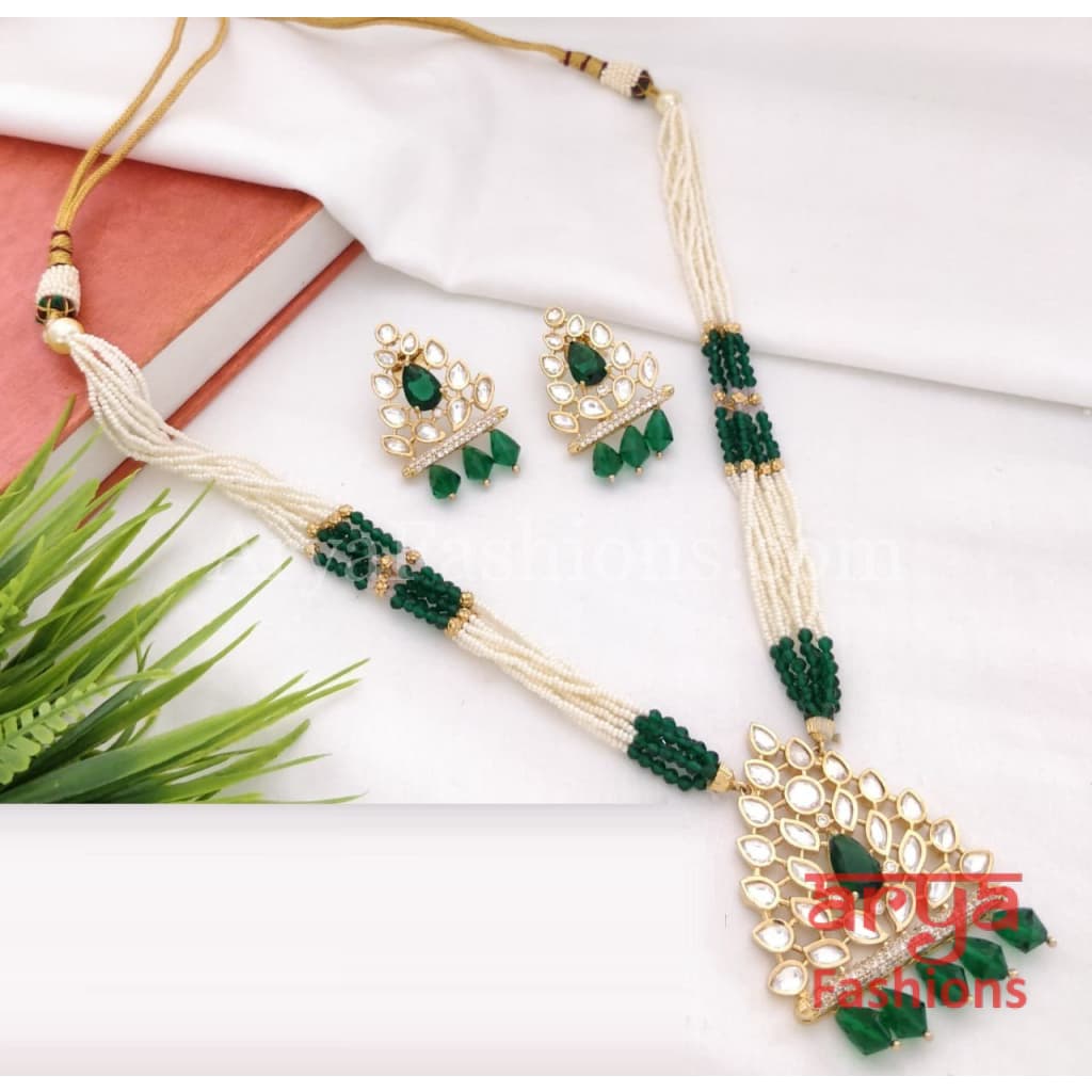 Sakshi Long Pacchi Kundan CZ Necklace