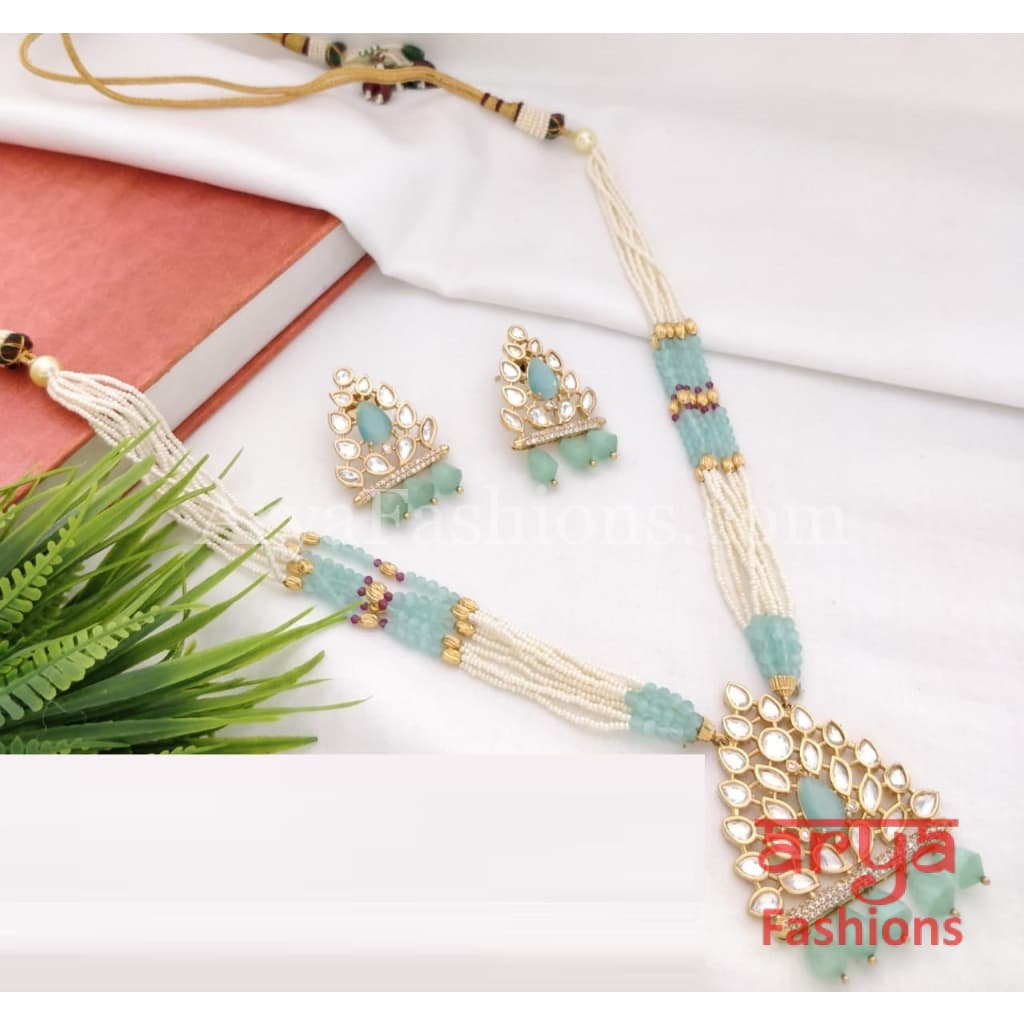 Sakshi Long Pacchi Kundan CZ Necklace