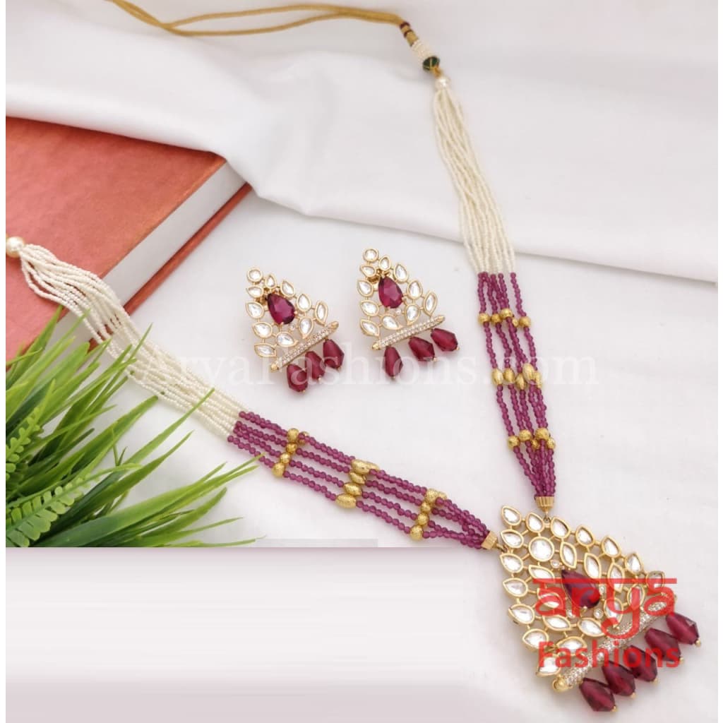Sakshi Long Pacchi Kundan CZ Necklace