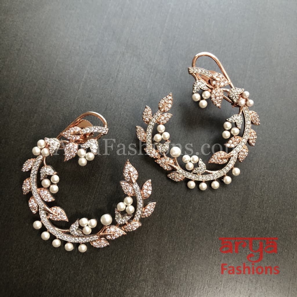 Samira Rose Gold Chandbali Cubic Zirconia Stud Earrings