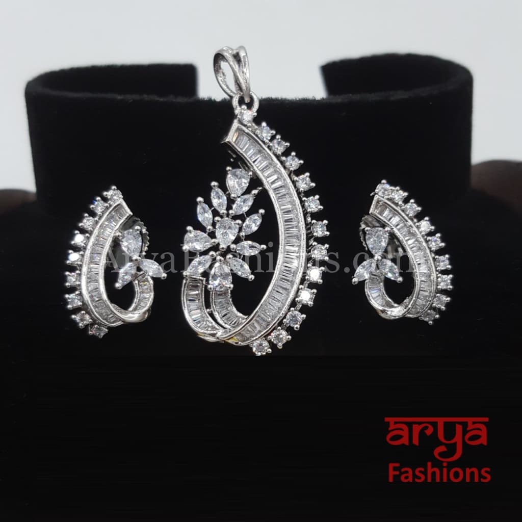 Sasha Exquisite Silver Cubic Zirconia Ethnic Pendant with Stud Earrings