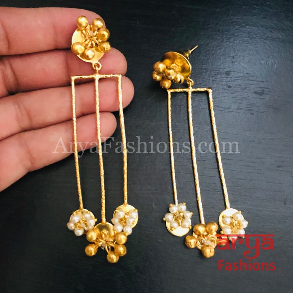 Sasha Golden Indo-Western Ethnic Kundan Earrings with Pearl
