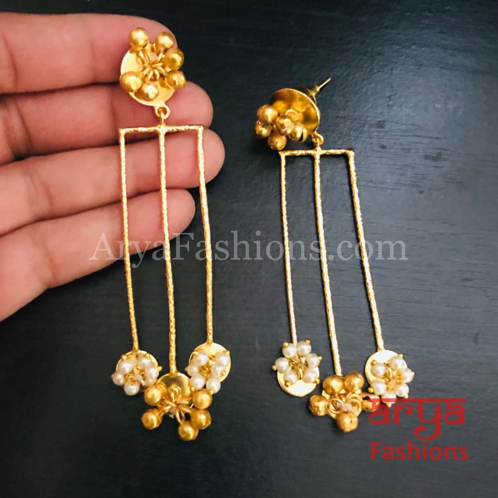 Sasha Golden Indo-Western Ethnic Kundan Earrings with Pearl