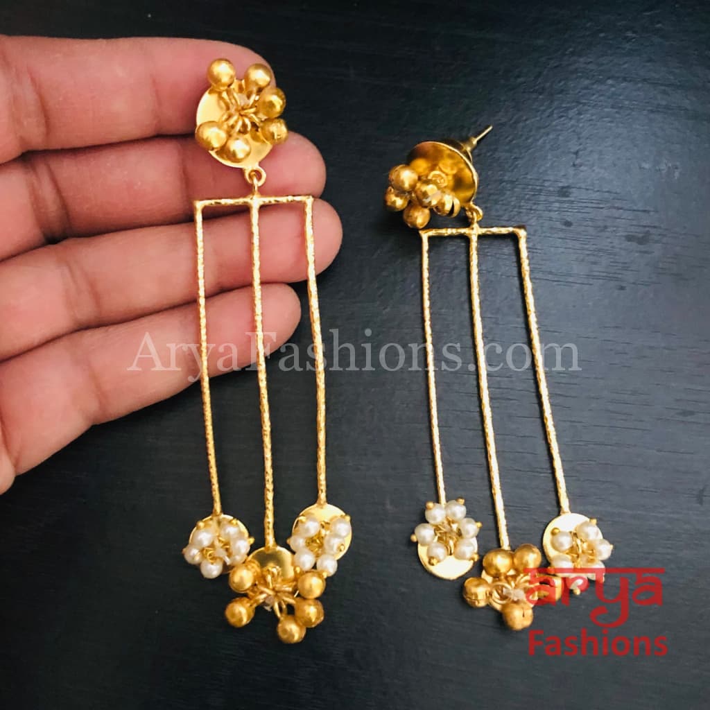Sasha Golden Indo-Western Ethnic Kundan Earrings with Pearl