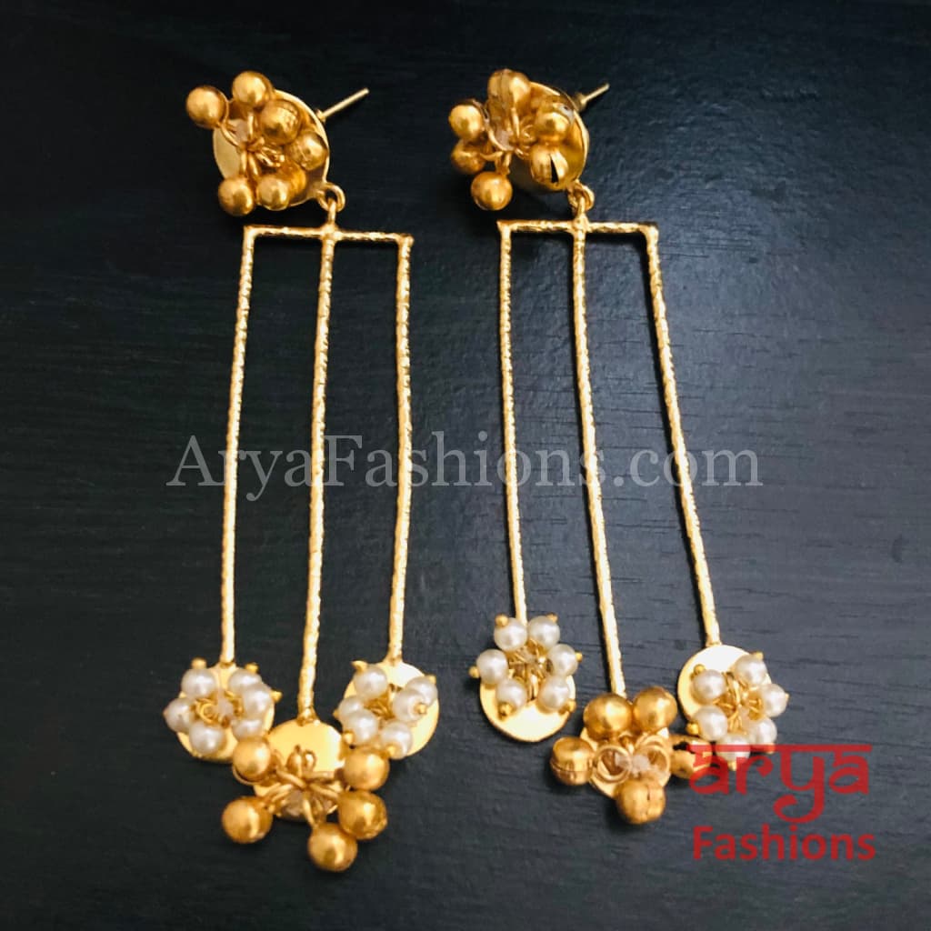 Sasha Golden Indo-Western Ethnic Kundan Earrings with Pearl