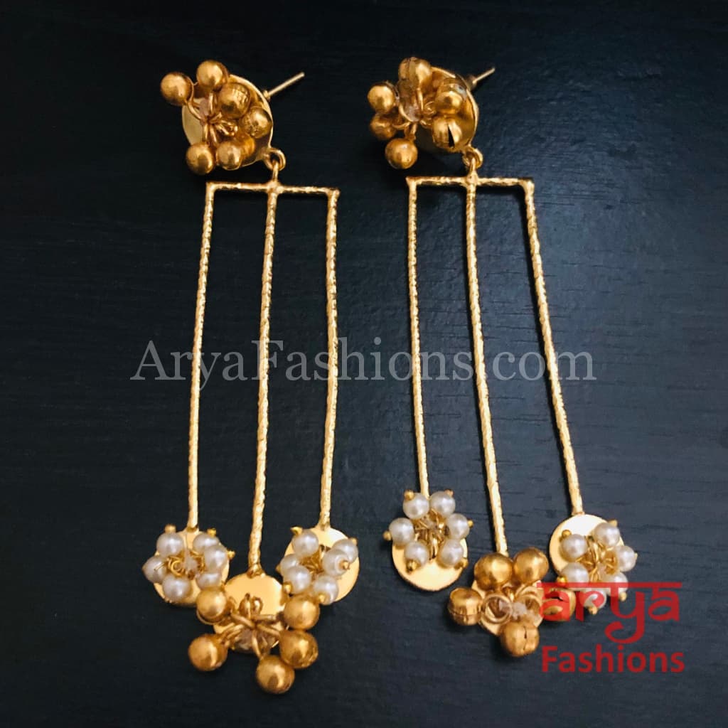 Sasha Golden Indo-Western Ethnic Kundan Earrings with Pearl