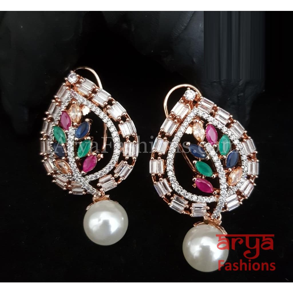 Sasha Rose Gold Leaf CZ Studs/ Fusion Studs/Contemporary Studs