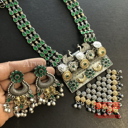 Shaia Silver Oxidized Tribal Necklace with colored Cultured Stones