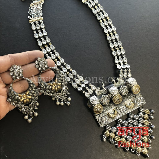 Shaia Silver Oxidized Tribal Necklace with colored Cultured Stones