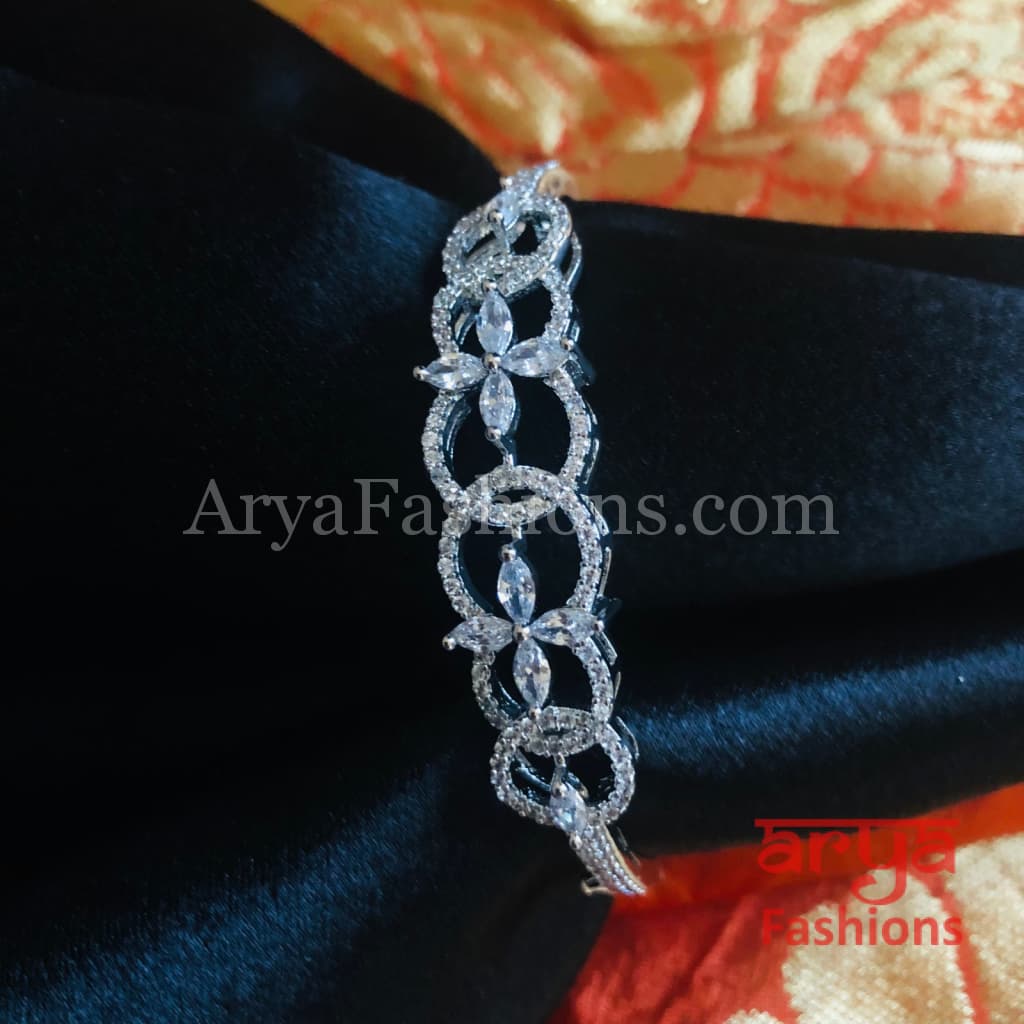 Shaiva CZ Crystal Party Bracelet/ Silver Band Bracelet